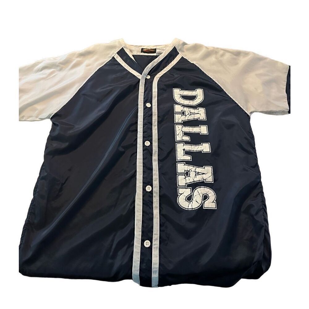 Cyquest Men’s Nylon Snap Button Cycling Shirt Dallas Blue and White Relaxed Sz M